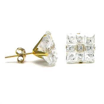 14K Yellow Gold Square CZ Invisible Cut Butterfly Backing Stud Earrings