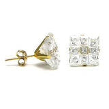 14K Yellow Gold Square CZ Invisible Cut Butterfly Backing Stud Earrings