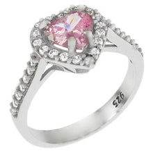 Load image into Gallery viewer, Sterling Silver Pink Heart Shape CZ Halo Ring