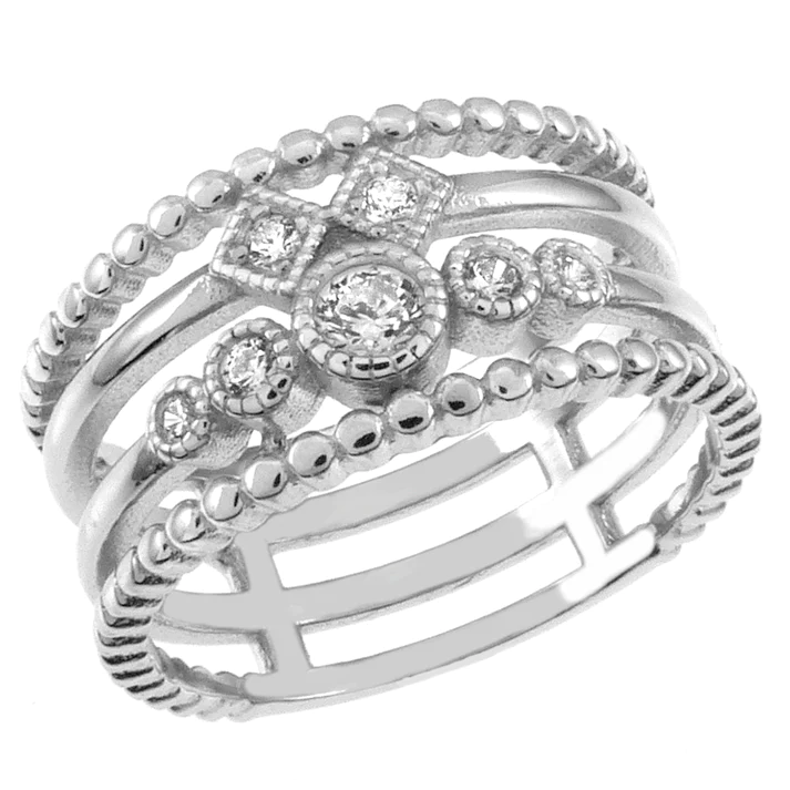 Sterling Silver Rhodium Plated CZ Cocktail Ring