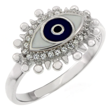 Load image into Gallery viewer, Sterling Silver Enamel Evil Eye CZ Ring