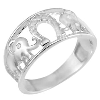 Sterling Silver Elephant Horseshoe Lucky Band Ring