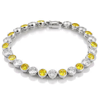 Sterling Silver Round Bezel Set Yellow And White CZ Bracelet