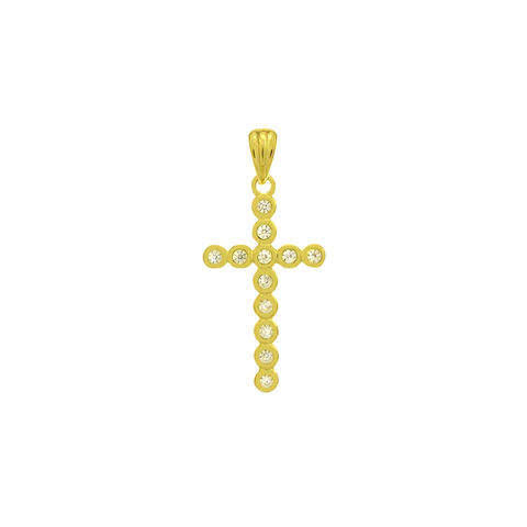 Sterling Silver Gold Plated Bezel Set Cross Round CZ Pendant