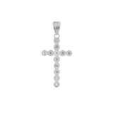 Sterling Silver Rhodium Plated Round Bezel Set CZ Cross Pendant