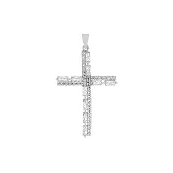 Sterling Silver Rhodium CZ Cross Pendant