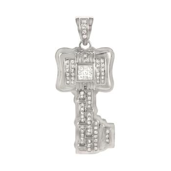 Sterling Silver Rhodium Plated CZ Unique Key Pendant