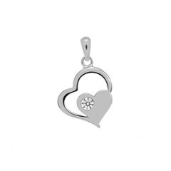 Sterling Silver Rhodium Plated Double Heart CZ Pendant