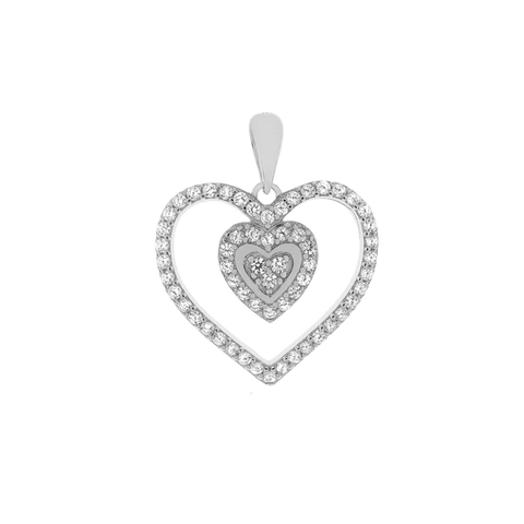 Sterling Silver Rhodium Plated CZ Heart Pendant
