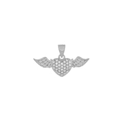 Sterling Silver Pave CZ Heart Angle Wings Pendant