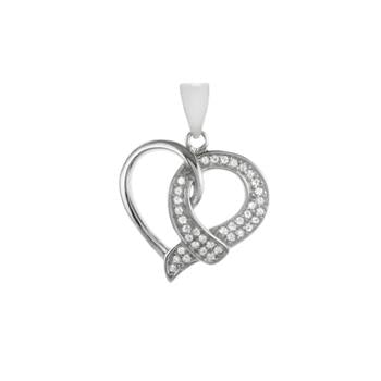 Sterling Silver Rhodium Plated Heart CZ Pendant