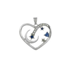 Sterling Silver Rhodium Plated Moon Star Heart Multicolor CZ Pendant