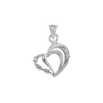 Sterling Silver Rhodium Double Heart CZ Pendant