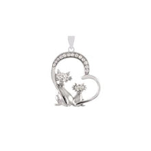 Load image into Gallery viewer, Sterling Silver Rhodium Plated Cats In Heart CZ Pendant