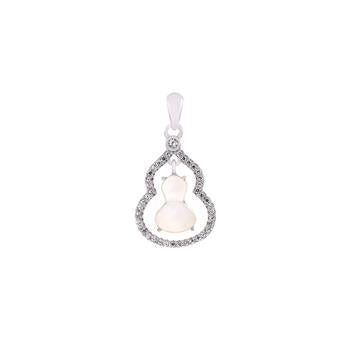 Sterling Silver Moveable White Jade Lucky Gourd Pendant