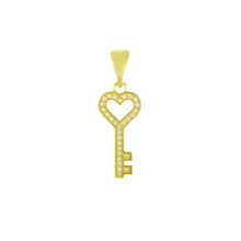 Load image into Gallery viewer, Sterling Silver Gold Plated Key CZ Pendant