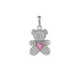Sterling Silver Pave Pink CZ Bear Rhodium Pendant