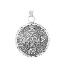 Load image into Gallery viewer, Sterling Silver Oxidized Diamond Cut Aztec Calendar Medal Pendant