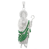 Sterling Silver Saint Jude Thaddeus With Green White CZ Pendant