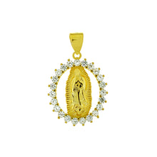 Load image into Gallery viewer, Sterling Silver Gold Plated Lady Of Guadalupe With Cubic Zirconia Pendant
