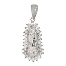 Load image into Gallery viewer, Sterling Silver Rhodium Plated Lady Of Guadalupe With Cubic Zirconia Pendant