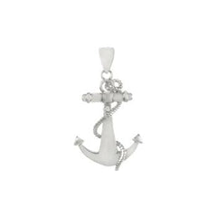 Sterling Silver Rhodium Plated Anchor CZ Pendant