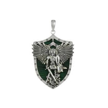Load image into Gallery viewer, Sterling Silver Oxidized Saint Michael With Malachite Pendant