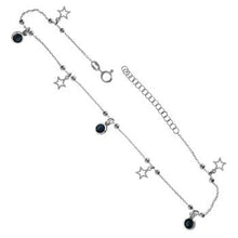 Load image into Gallery viewer, Italian Sterling Silver Dark Blue Austria Crystal And Dangle Star Anklet
