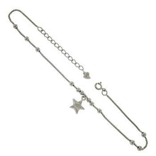 Load image into Gallery viewer, Sterling Silver Rhodium Plated Box Bead Chain Dangle Star Anklet