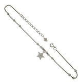 Sterling Silver Rhodium Plated Box Bead Chain Dangle Star Anklet