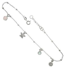 Sterling Silver White Opal Butterfly Cabochon Flower Anklet