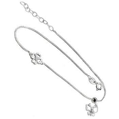 Sterling Silver Thin Curb Chain With SLiding Butterfly Four Leaf Clover Anklet