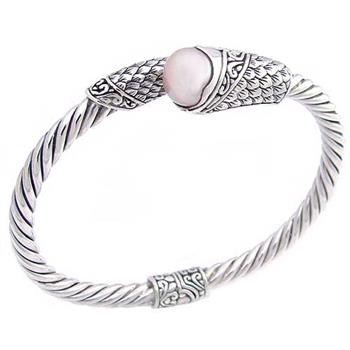 Sterling Silver Cultured Freshwater Pearl Cuff Bangle Bracelet
