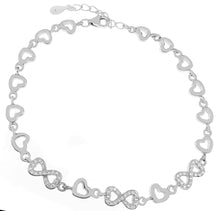 Load image into Gallery viewer, Sterling Silver Rhodium Plated Infinity CZ And Heart Bracelet