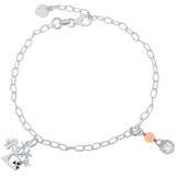 Sterling Silver Tree Of Life And Round CZ Bezel Set Oval Diamond Cut Link Bracelet