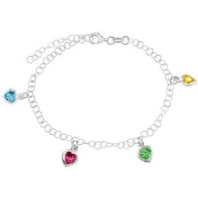 Load image into Gallery viewer, Sterling Silver Multicolored Austrian Crystal Dangle Heart Bracelet