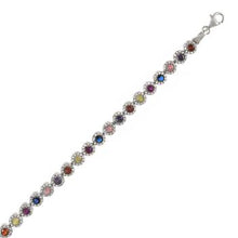 Load image into Gallery viewer, Sterling Silver Rhodium Plated Multicolored CZ Tennis Bracelet