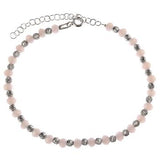 Sterling Silver Rhodium Plated Pink Crystal And Diamond Cut Bead Bracelet