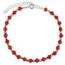 Load image into Gallery viewer, Sterling Silver Rhodium Plated Red Crystal And Diamond Cut Bead Bracelet