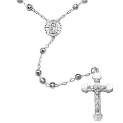 Sterling Silver 5mm D/C Bead With Lady of Guadalupe Rosary Necklace