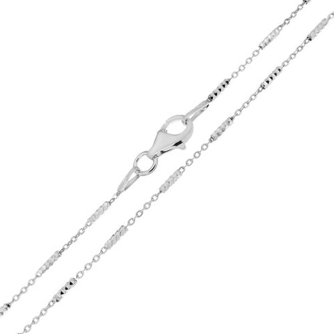 Sterling Silver 1.5MM Diamond Cut Rhodium plated Tube Brite Chain with Spring Clasp Closure