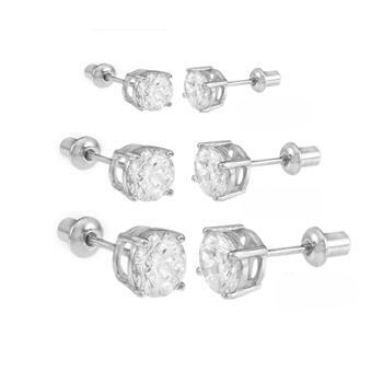 Sterling Silver CZ Cast Screw Back Stud Earrings