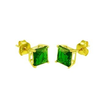 Sterling Silver Gold Plated 6mm Square CZ Casting Stud Earrings