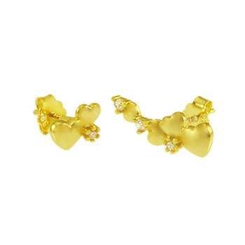 Sterling Silver Gold Plated Asymmetric Heart CZ Stud Earrings