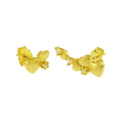 Sterling Silver Gold Plated Asymmetric Heart CZ Stud Earrings