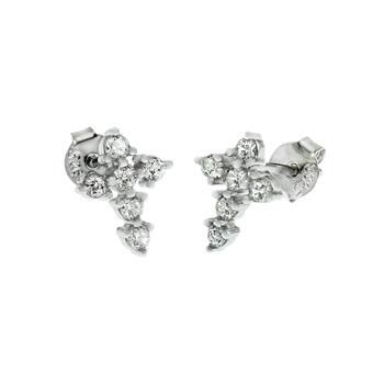 Sterling Silver Rhodium Cross CZ Stud Earrings