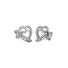 Load image into Gallery viewer, Sterling Silver Double Hearts CZ Stud Earrings