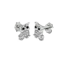 Load image into Gallery viewer, Sterling Silver Rhodium Owl CZ Stud Earrings
