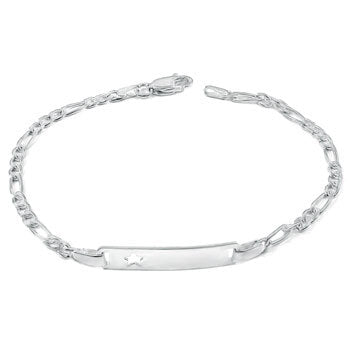 Italian Sterling Silver Figaro 6mm ID With Star Baby Bracelet