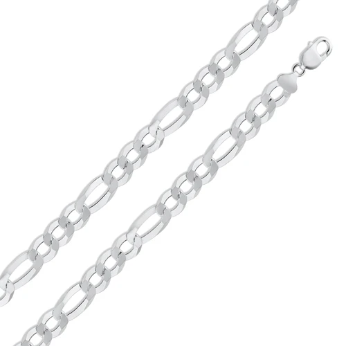 Italian Sterling Silver Figaro Chain 300- 11mm with Lobster Clasp Closure